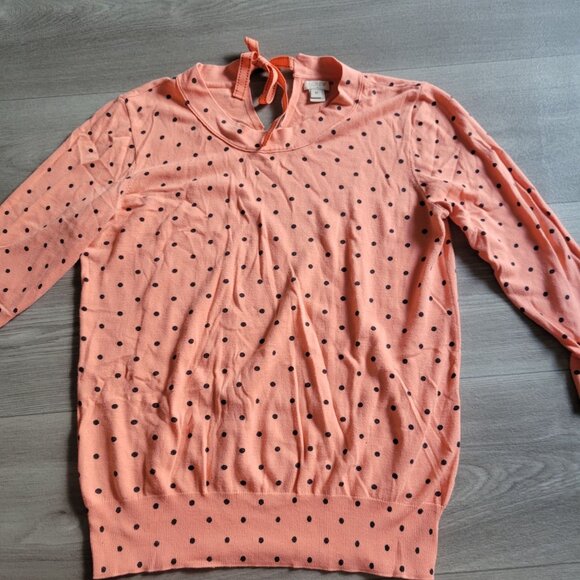 J.Crew Womens Polka Dot Peach Sweater With 3/4 Sleeves & Tie Back Neckline Size - Picture 6 of 9